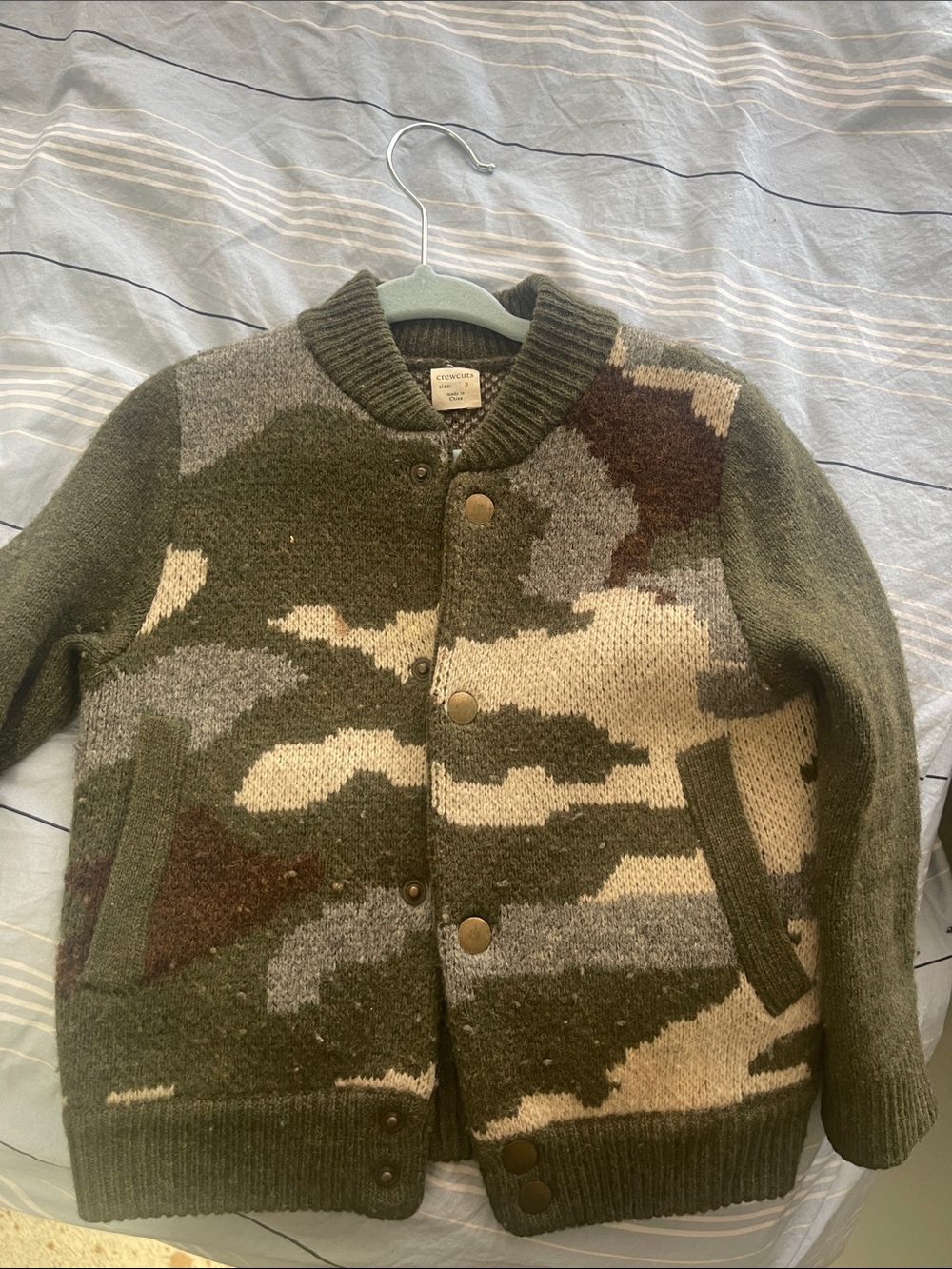 Crewcuts Olive Green Camouflage Button Front Knit Sweater
